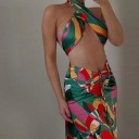Farverig crop top og nederdel til kvinder B883 2