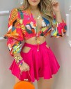 Farverig crop top og shorts til kvinder B1102 1