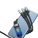 Fast Charging Light Data Cable 3in1 1.2 m USB A to USB C + Micro USB + iPhone Lightning 100W 5A Braided Mobile Phone Cable 3