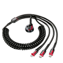 Fast Charging USB Cable 3in1 66W 6A 1.2 m Spring Data Cable USB A to USB C + Micro USB + Lightning iPhone Fast Charging 4