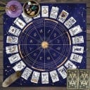 Față de masă cu motiv de cărți tarot 49 x 49 cm Țesătură pentru cărți cu 12 semne zodiacale Interpretare a cărților Placă de meditație Culori 5