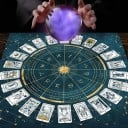 Față de masă cu motiv de cărți tarot 49 x 49 cm Țesătură pentru cărți cu 12 semne zodiacale Interpretare a cărților Placă de meditație Culori 7