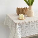 Față de masă pătrat din dantelă bej perforat 140 x 180 cm Decorare elegantă a mesei pentru nunți, sărbători, cine în familie, utilizare acasă 6