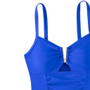 Fato de banho feminino de uma peça com alças finas Decote em V Liso em Nylon Elegante fato de banho de verão para a praia e piscina 2