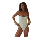 Fato de banho feminino de uma peça Cor sólida Decote em O Poliéster Material de secagem rápida Moda de praia de verão 7
