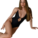 Fato de banho feminino de uma peça Decote em V Adorno no decote Alças finas Preto Spandex Poliéster Liso Elegante 2