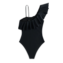 Fato de banho feminino de uma peça Liso Semi-transparente Rendas Decote em V Poliéster Spandex Fato de banho elegante para o verão 4