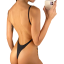 Fato de banho feminino de uma peça Unicolor Alças finas Decote em O Costas nuas Poliéster Spandex Fatos de banho elásticos para o verão 2