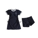 Fato de banho feminino preto com saia de alças curtas Decote redondo Poliéster Fato de banho elegante para o mar e piscina 5