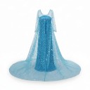 Fato de princesa do gelo para meninas Vestido longo com cauda e lantejoulas Mangas longas transparentes Poliéster Azul Para carnaval e festa 7