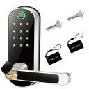 Fechadura inteligente de porta WiFi IP67 Impressão digital NFC Código Cartão Aplicação Chave Entrada sem chave Maçaneta bidirecional Portas de aço e madeira 33–50 mm 6