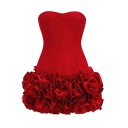 Feestminijurk met strapless korsetlijfje en veterdetail. Gelaagde rucherok voor een gedurfde feestelijke look. 6