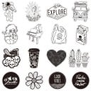 Fekete-fehér matricák utazás és űr motívumokkal 50 db PVC matricák rajzokkal és angol feliratokkal 3-tól 8 cm-ig 3