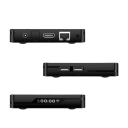 Fekete TV box Android 14 2+16GB Streamelő médialejátszó HDMI kábel IR távirányító WiFi 2.4G/5G 1000M Ethernet Bluetooth USB port 2