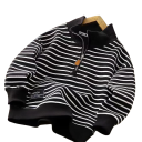 Felpa a righe per bambini con colletto e zip parziale Cotone e poliestere Maglione sportivo per ragazzi e ragazze Taglio morbido autunnale Vari colori 10