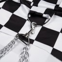 Felpa corta da donna con cappuccio e catene metalliche Stampa a scacchi bianco e nero in stile punk Maniche lunghe Polsini neri Cotone 4
