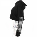 Felpa corta da donna con cappuccio e maniche in rete Top corto nero con maniche corte in rete Polsini stretti Cotone con spandex 4