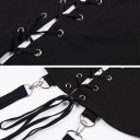 Felpa corta gotica da donna con cappuccio Lacci sulle maniche Cinturini appesi con occhielli metallici e moschettoni Manica lunga Nera Poliestere 5