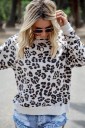 Felpa da donna con motivo leopardato su tutta la superficie Collo rotondo Maniche lunghe Polsini e fondo a costine Vestibilità ampia Cotone 5
