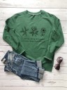 Felpa da donna con stampa floreale e iscrizione in inglese Materiale in cotone Scollo rotondo Manica lunga Polsini e orlo a costine 7