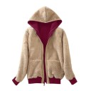 Felpa da donna con zip e cappuccio e caldo pellicciotto all'interno Felpa calda con tasche frontali e polsini a costine Poliestere 6