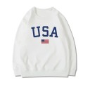 Felpa da donna senza cappuccio con stampa della bandiera americana e scritta Scollo rotondo Maniche lunghe Maniche e orlo a costine 4