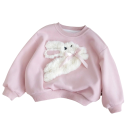 Felpa da ragazza con coniglio 3D in peluche con fiocco e scollo rotondo 2