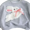 Felpa da ragazza con coniglio 3D in peluche con fiocco e scollo rotondo 4