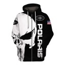 Felpa da uomo con zip e cappuccio e lacci bianchi con grande stampa di teschio e bandiera americana sul maniche in stile motociclista bianco 1