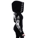 Felpa gotica da donna con cappuccio e zip Nera con stampa occulta bianca Teschio con corna e pentagrammi Tasche anteriori Poliestere e cotone 3