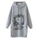 Felpa lunga da donna con ricamo di una ragazza disegnata Cappuccio con lacci Tasche laterali e spacchi Maniche raglan con polsini 2