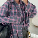 Femeii Vintage carouri mânecă lungă cămașă Lejeră supradimensionată Fit supradimensionat flanel talie bluză toamnă casual stil 3