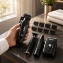 Férfi 4 az 1-ben hajvágó készlet Hajvágó T-vágó Orrszőr vágó és Penge borotva LED kijelző USB Fekete Haj és szakáll 3
