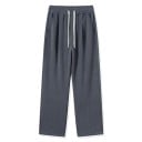 Férfi egyszínű melegítőnadrág, belül bolyhos, zsebekkel, zsinórral, poliészter, spandex, kényelmes téli fazon 8