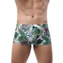 Férfi fürdőnadrág Poliészter Spandex Fehér Zöld levélmintás Kötőzsinórral Nyári strandhoz medencéhez Tenger Sportos 3