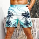 Férfi hawaii pálmafa mintás fürdőruha, lélegző, gyorsan száradó, nyári fürdőruha, laza, húzózsinóros 3