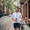 Férfi kerékpáros mez rövid ujjú Teljes hosszúságú cipzár Rugalmas anyag Nylon, spandex és poliészter keveréke Fehér fekete cipzárral 5