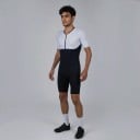 Férfi kerékpáros szett Rövid ujjú mez és nadrág Diagonális csíkok Rugalmas anyag 80 % poliészter és 20 % spandex Fehér és fekete 3