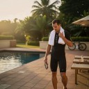 Férfi kerékpáros szett Rövid ujjú mez és nadrág Testhezálló szabás Rugalmas anyag 80 % poliészter és 20 % spandex 7