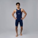 Férfi kerékpáros szett Ujjatlan mez és rövidnadrág Rugalmas anyag 80 % poliészter és 20 % spandex Sötétkék piros és fehér csíkokkal 2