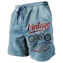 Férfi nyári légáteresztő rövidnadrág vintage motoros mintával. Könnyű, laza szabású, húzózsinóros. Stílusos, kényelmes rövidnadrág szabadidőre és utazáshoz. 1