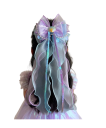 Fermaglio per capelli da ragazza Fiocco con lunghe nastri Decorazione per capelli scintillante con conchiglia Paillettes Accessorio da principessa 2