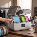 Filamenttørrer med to uafhængige kamre til spoler 1–2 kg Opvarmning op til 75 °C og energibesparende tilstand Lys grå til 3D print af PLA og PETG samt TPU 3