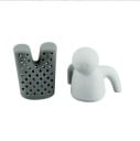 Filtro de silicone para chá solto em forma de boneco Suspensão com bracinhos na borda da chávena Parte inferior com orifícios Cor cinza Dimensões 3