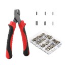 Fiskekrympetang med 300 stk. kabelforbindelser i seks størrelser 15,7 x 13,7 cm Professionel krympetang til stålkabler Krympetangsæt med forbindelser 1
