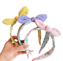 Fita de cabelo com padrão floral e laço de cor sólida Tamanho universal Fita de tecido para o cabelo Acessório elegante para mulheres 2