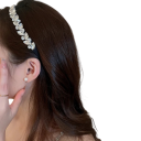 Fita preta com pedras em forma de folhas 13,5 × 15,5 cm Acessório capilar elegante e brilhante para baile festa sessão fotográfica penteado festivo 2