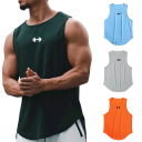 Fitness pánske tílko Polyesterový športový materiál Výstrih do O Jednofarebné prevedenie Potlač činky na hrudi Na posilňovanie 5