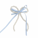 Fivela de cabelo em pérola para senhora Laço e pérolas Fivela elegante tipo duckbill Acessório de cabelo romântico 7