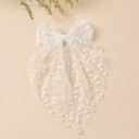 Fivela de cabelo em renda para senhora 14 × 30 cm Laço de tule longo Acessório de cabelo elegante para casamento 1 unid 7